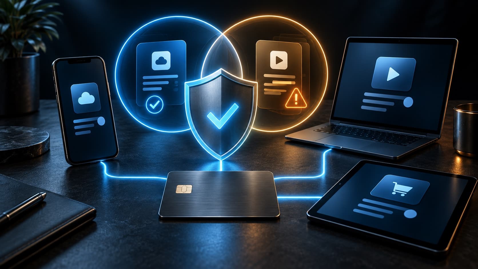 Телефон, планшет и ноутбук с защитным щитом от двойной оплаты подписки