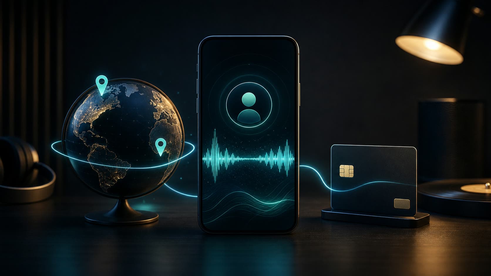 Музыкальное приложение на смартфоне, карта мира и переключатель страны аккаунта