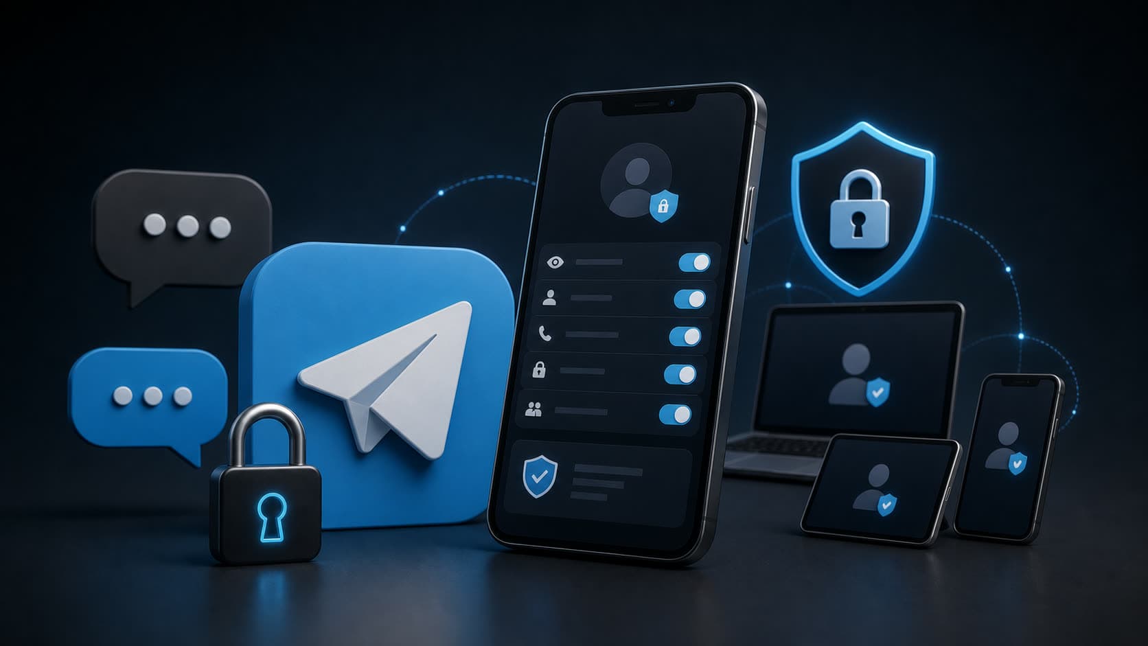 Иллюстрация Telegram-чата с замком и приватными сообщениями